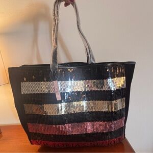 NEW! Victoria's Secret Black and Gold Sequin Tote